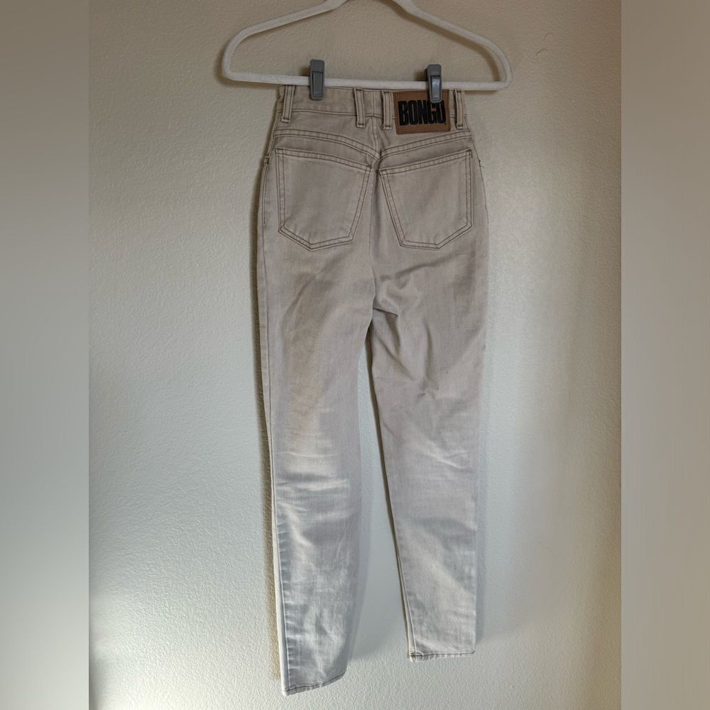 Vintage BONGO High Waisted Mom Jeans Sz‎ 0 Cream Tan Contrast Stitch Western - Picture 3 of 11